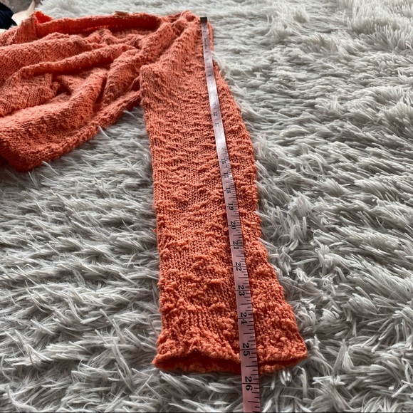 Anthropologie Yellow Bird Pointelle Sweater Coral V-neck nubby twist back hi low - Picture 11 of 11